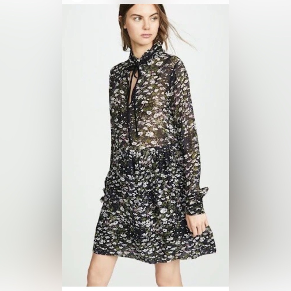 GANNI floral Printed Georgette Dress Black sz eur 42 usa 8-10